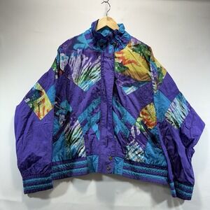 Vintage 80s Windbreaker Women's Size L East West By The Panda Group Shoulder Pad